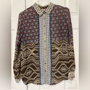 Johnny Was Multi-Patterned Blue, Brown Shirt